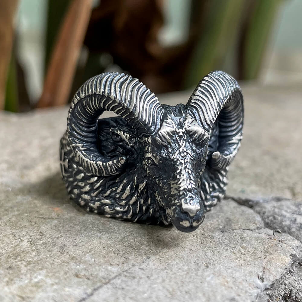 Leviathan Cross Goat Sterling Silver Ring