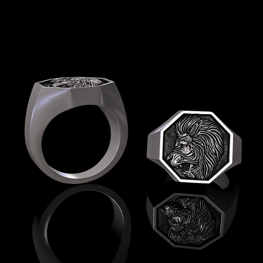 Lion Sterling Silver Signet Ring