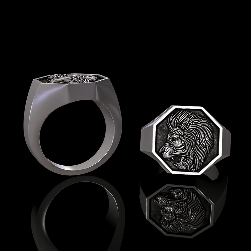 Lion Sterling Silver Signet Ring