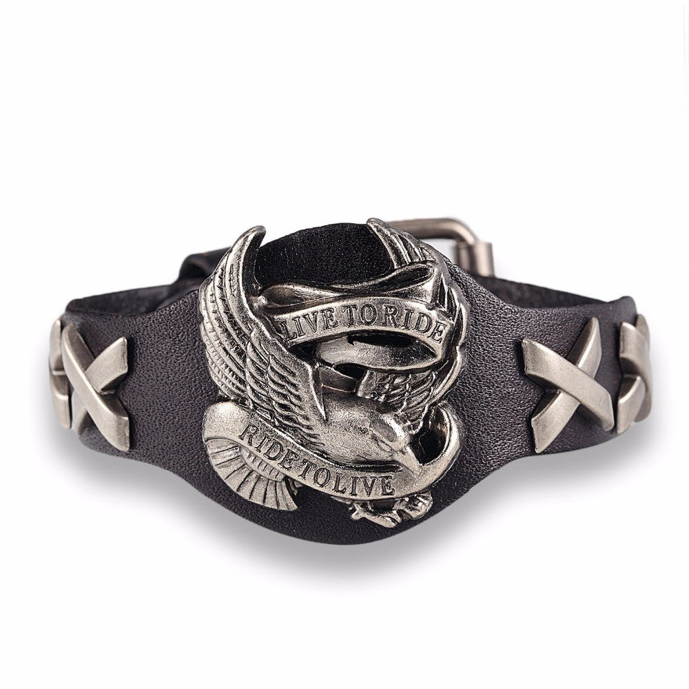 Live to Ride Genuine Leather Bracelet / Alternative Jewelry for Woman / Biker Style