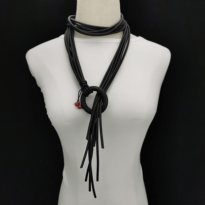 Long Adjustable Necklace for With Red Beads / Gothic Handmade Rubber Accessories