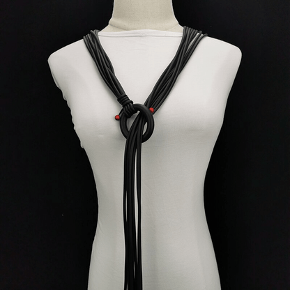 Long Adjustable Necklace for With Red Beads / Gothic Handmade Rubber Accessories