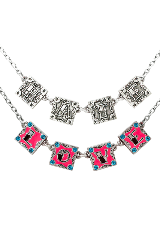 Love and Hate Necklace With Swarovski Crystals and Enamel