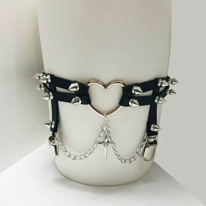 Love Chain Leather Rivet Y2k Adjustable Thigh Ring