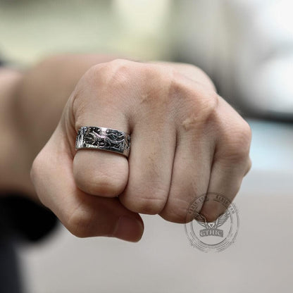 Loyal Wolf Pattern Sterling Silver Embossed Ring
