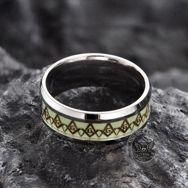 Luminous Ag Stainless Steel Masonic Ring