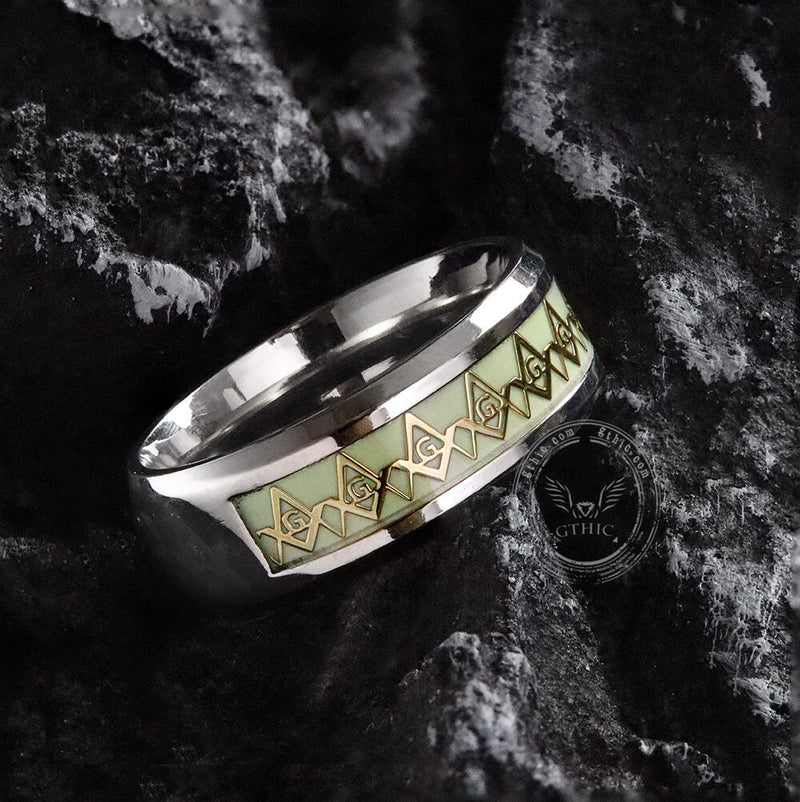 Luminous Ag Stainless Steel Masonic Ring