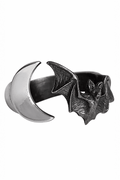 Lunatious Ring With Crescent Moon and Bat Design