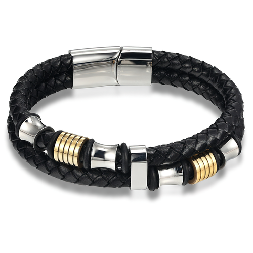 Bracelet / Genuine Leather and Stainless Steel Combination Bracelet