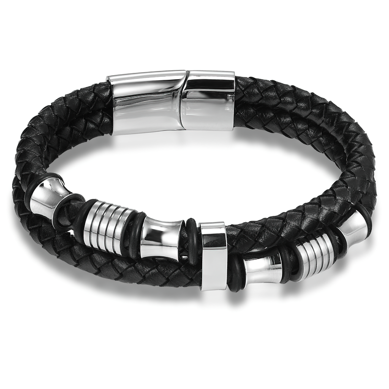 Bracelet / Genuine Leather and Stainless Steel Combination Bracelet