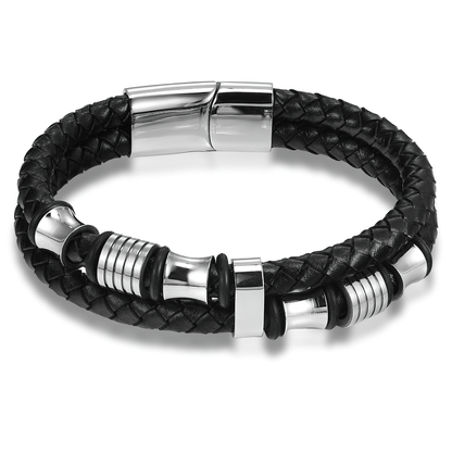 Bracelet / Genuine Leather and Stainless Steel Combination Bracelet