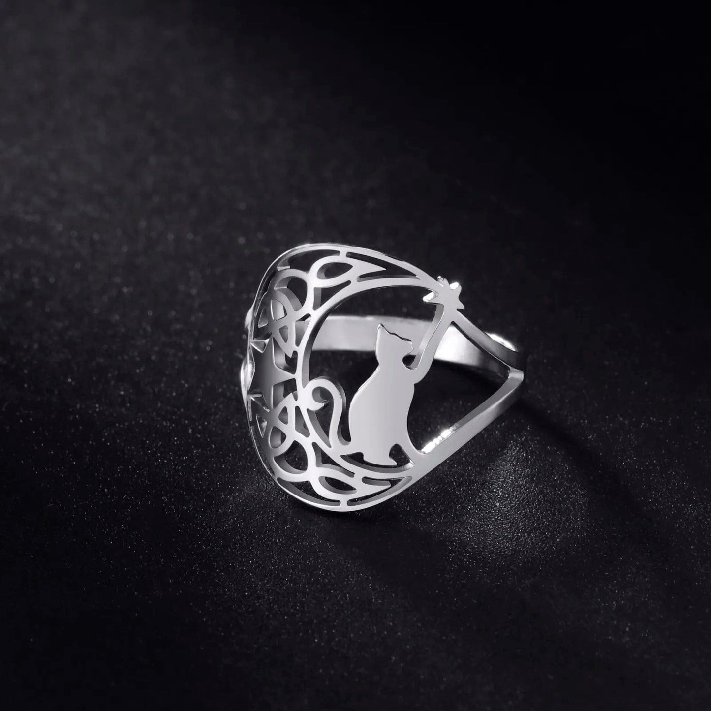 Cat Crescent Celtic Ring