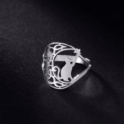 Cat Crescent Celtic Ring