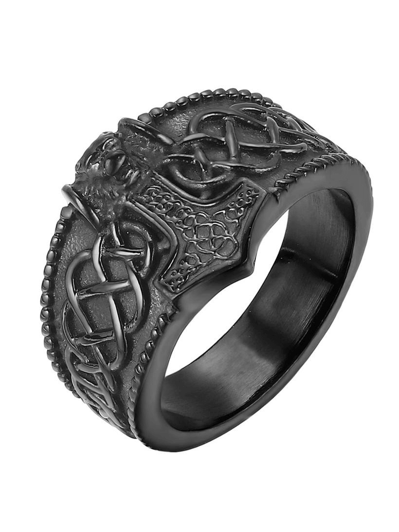 Male Thor's Hammer Celtic Ring / Stainless Steel Rings / Amulet Jewelry for