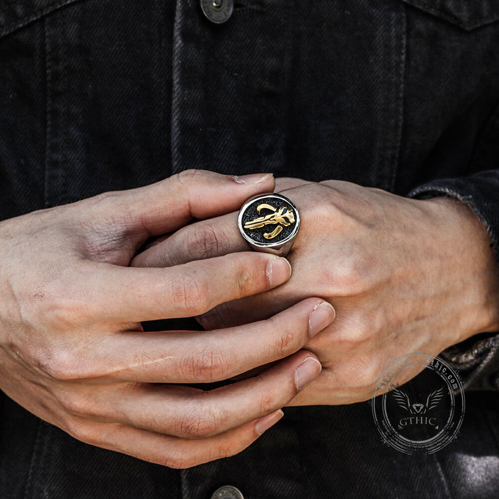 Mandalorian Symbol Sterling Silver Skull Ring