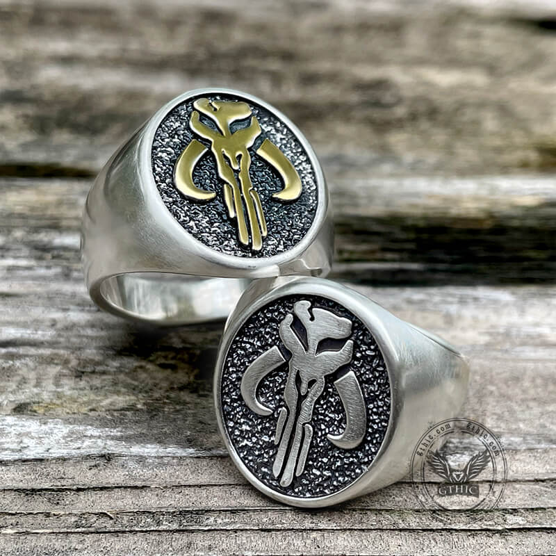 Mandalorian Symbol Sterling Silver Skull Ring