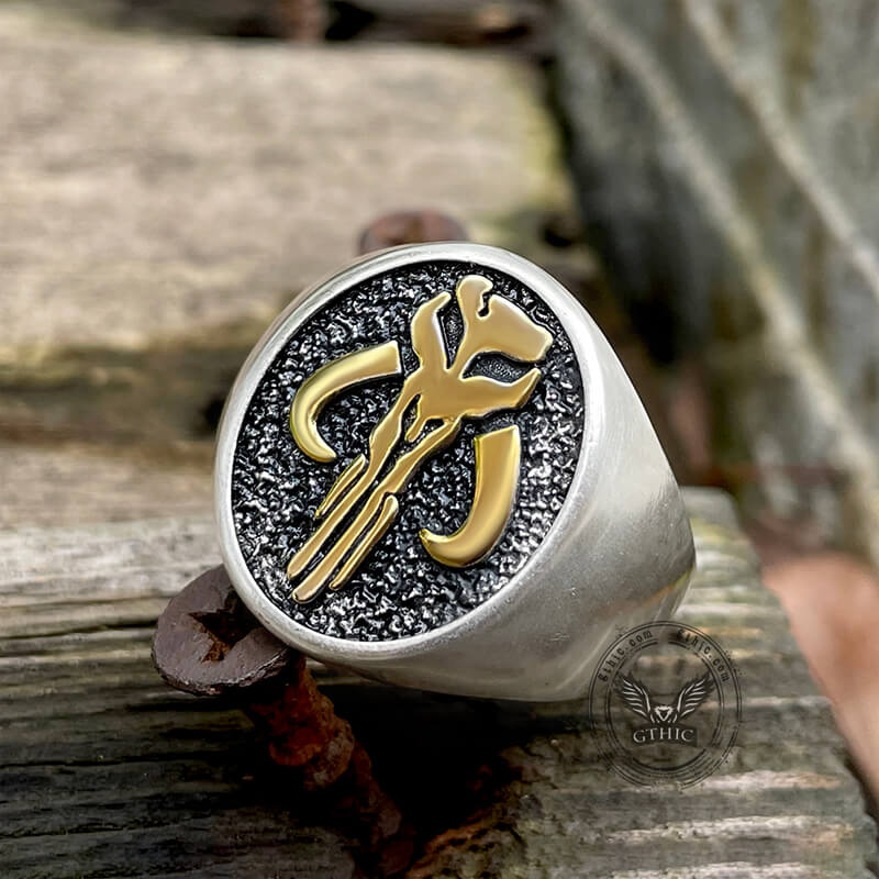 Mandalorian Symbol Sterling Silver Skull Ring