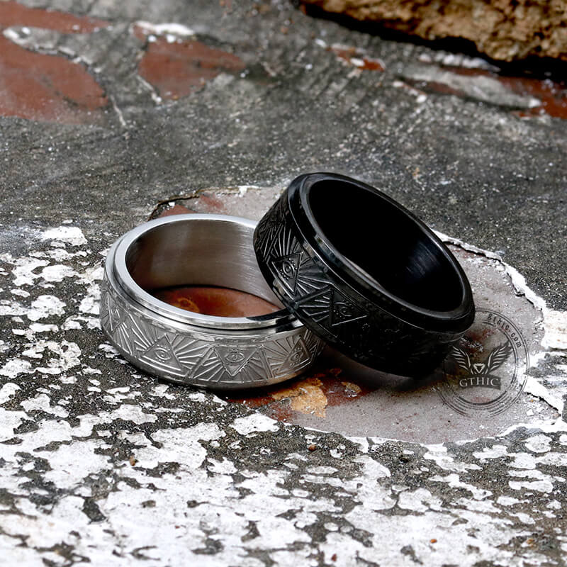 Masonic Eye of Providence Stainless Steel Spinner Ring