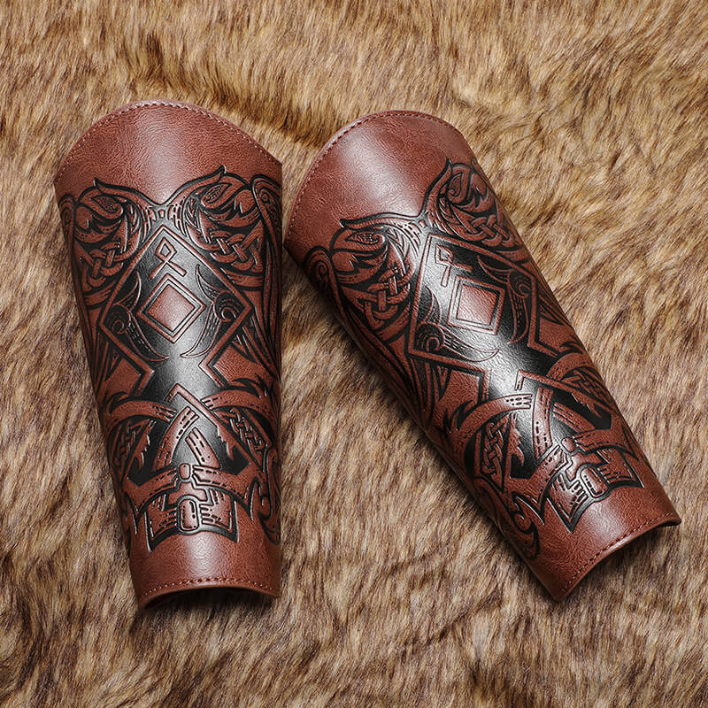 Medieval Viking Embossed Pu Leather Bracers