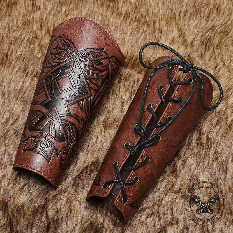 Medieval Viking Embossed Pu Leather Bracers