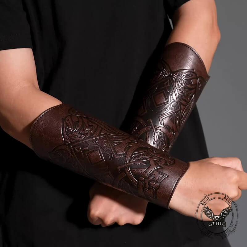 Medieval Viking Embossed Pu Leather Bracers