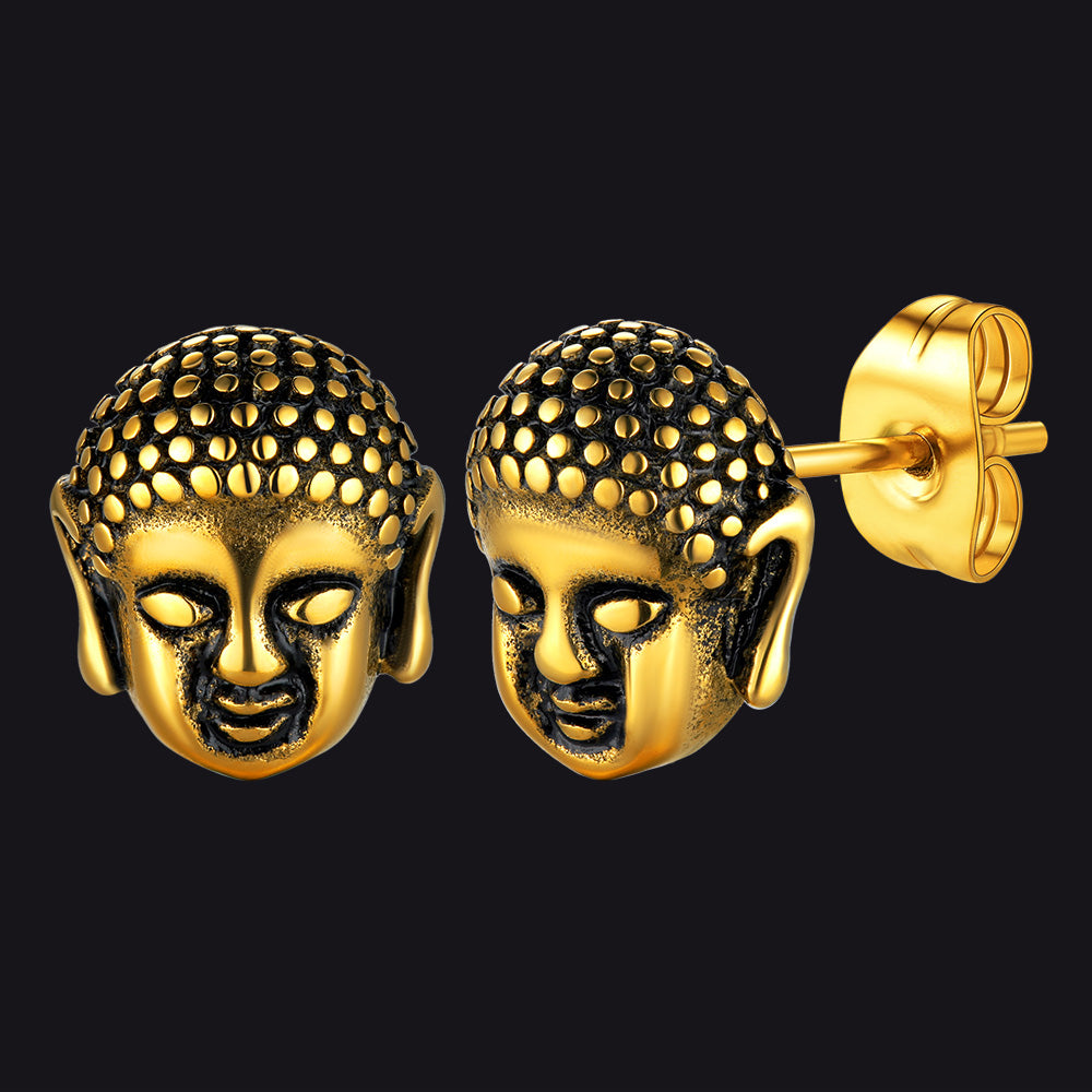 Flash Retro Buddha Head Stud Earrings for