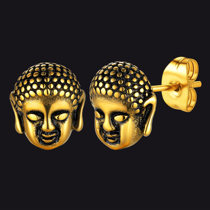 Flash Retro Buddha Head Stud Earrings for
