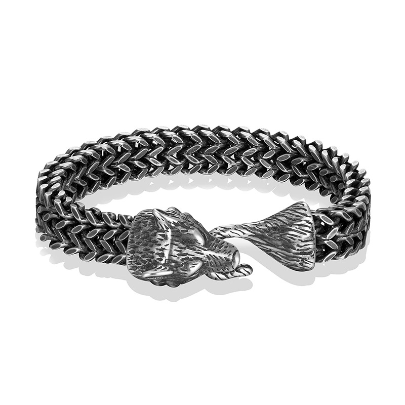 Black Wolf Head Bracelet / Stainless Steel Wristband / Male Hand Chain