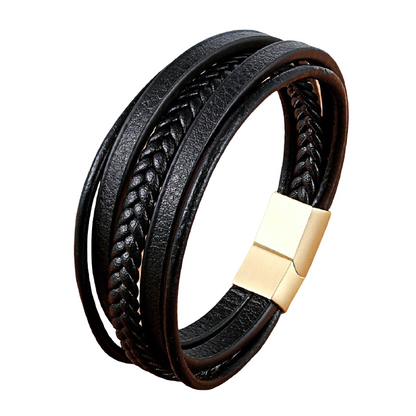 Genuine Leather Bracelet in Rock Style / Stainless Steel Magnetic Clasp Bracelet
