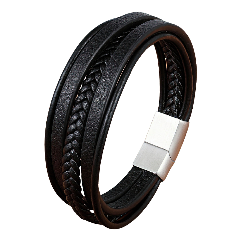 Genuine Leather Bracelet in Rock Style / Stainless Steel Magnetic Clasp Bracelet