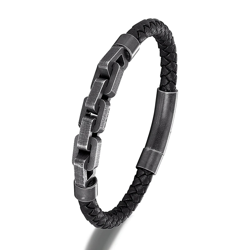 Genuine Leather Bracelet / Male Stainless Steel Jewelry / Rock Style Bracelet for