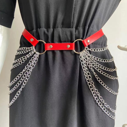 Metal Body Chain Leather Waist Belt