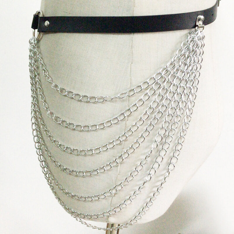 Metal Body Chain Leather Waist Belt