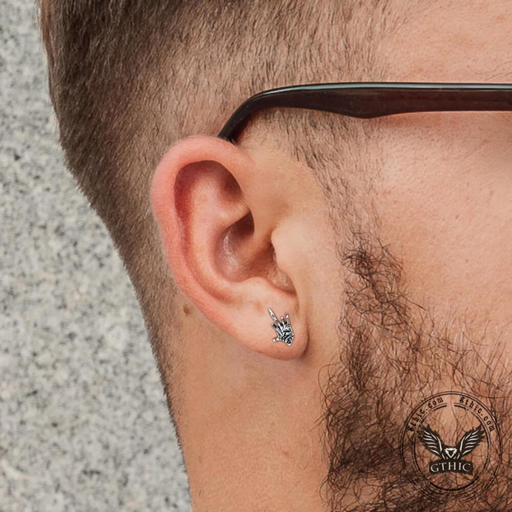Middle Finger Ghost Hand Stainless Steel Ear Stud