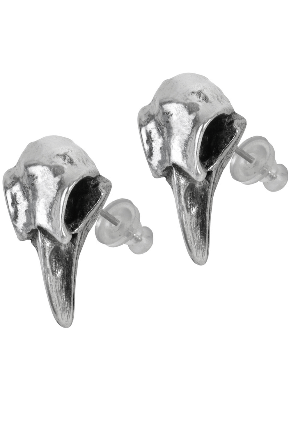 Miniature Pewter Raven Skull Earrings With Surgical Posts