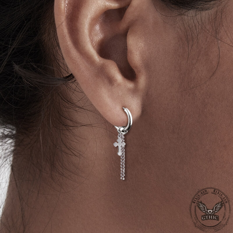 Minimalist Cross Chain Stainless Steel Hoop Earrings
