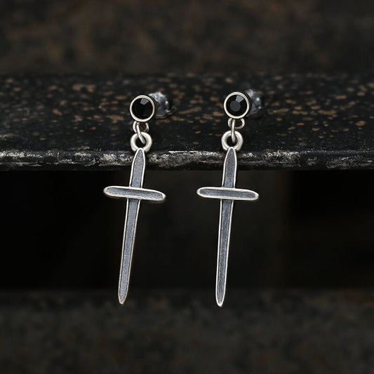 Minimalist Cross Sterling Silver Earrings