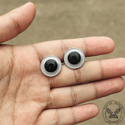 Minimalist Round Onyx Suit Brass Cufflinks