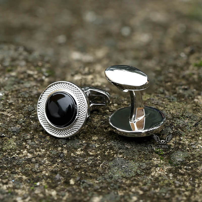 Minimalist Round Onyx Suit Brass Cufflinks
