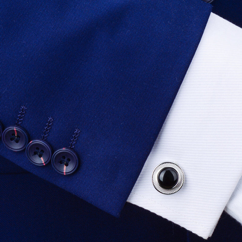 Minimalist Round Onyx Suit Brass Cufflinks