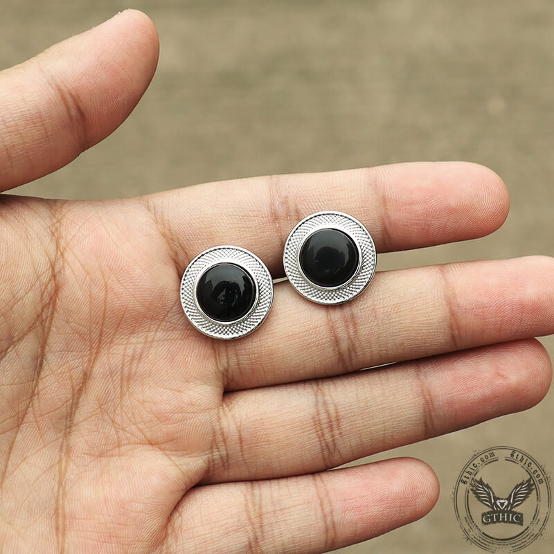 Minimalist Round Onyx Suit Brass Cufflinks