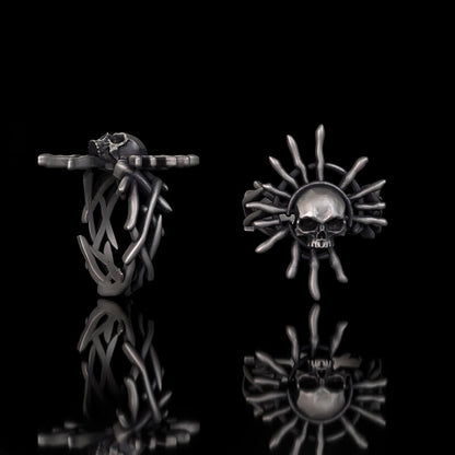 Monster Skull Sun God Sterling Silver Thorns Gothic Ring