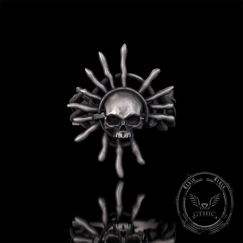 Monster Skull Sun God Sterling Silver Thorns Gothic Ring