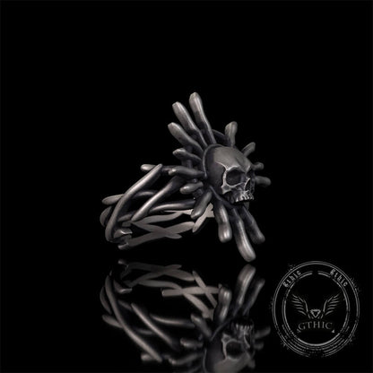 Monster Skull Sun God Sterling Silver Thorns Gothic Ring