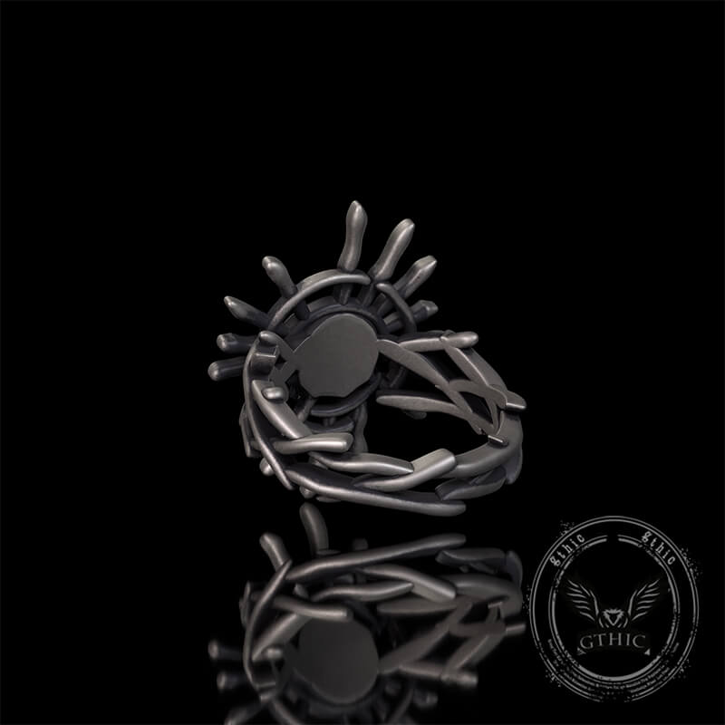 Monster Skull Sun God Sterling Silver Thorns Gothic Ring