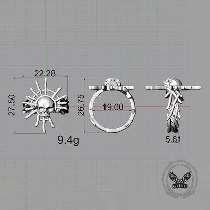 Monster Skull Sun God Sterling Silver Thorns Gothic Ring