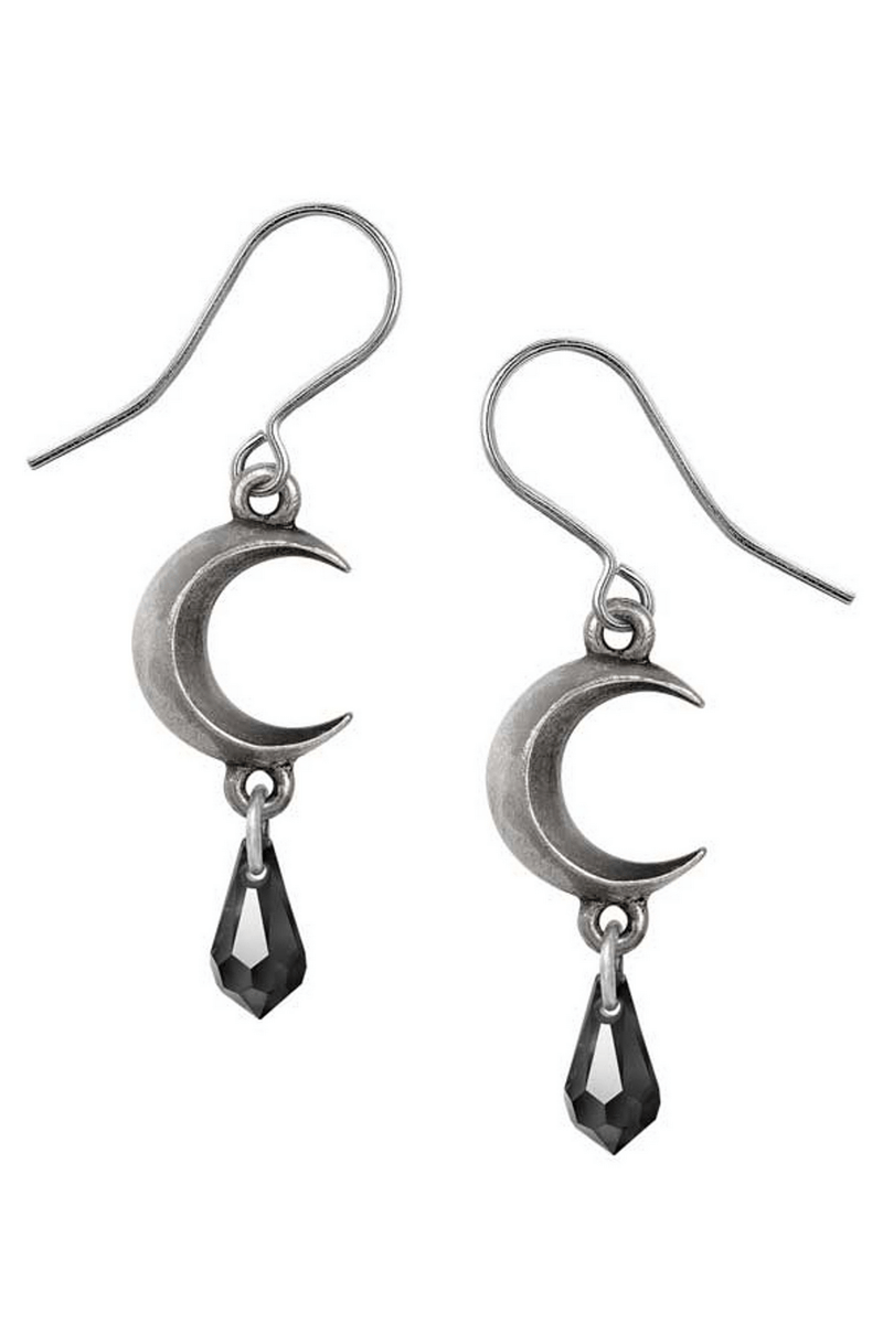 Moon Black Earrings With Jet Black Austrian Crystal Drop