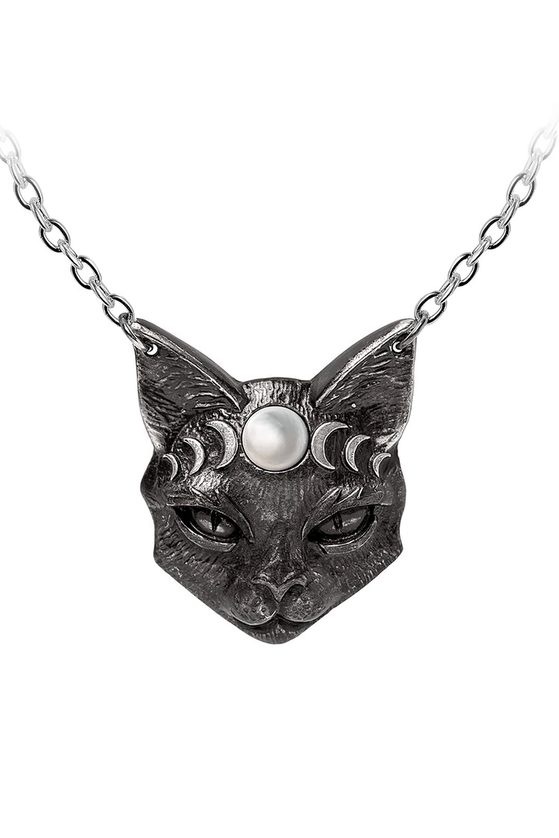 Mystic Moon Cat Pendant With Mother of Pearl and Moon Phases