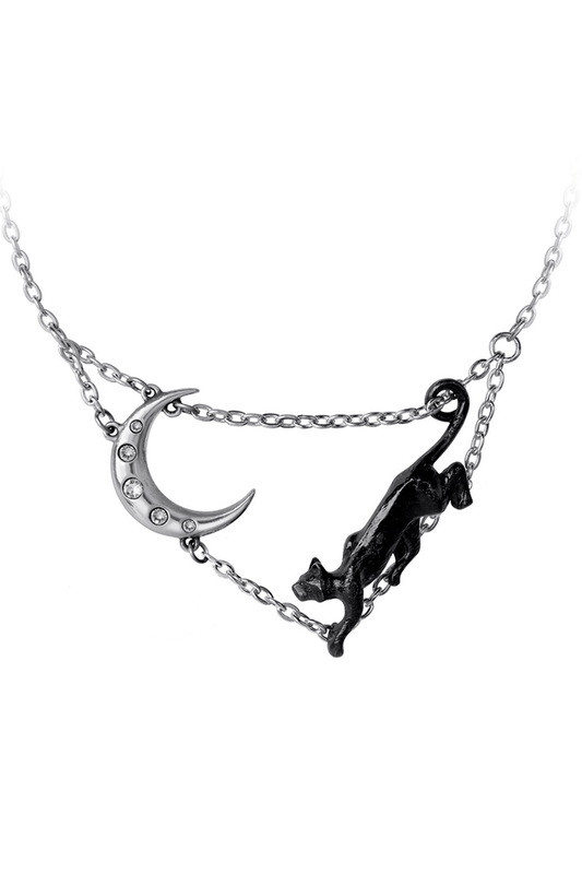 Mystical Moon and Cat Necklace With Austrian Crystals