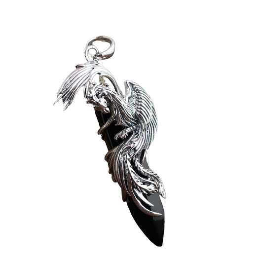 Black Natural Stone of Style Phoenix / Pendant / Jewelry of Sterling Silver
